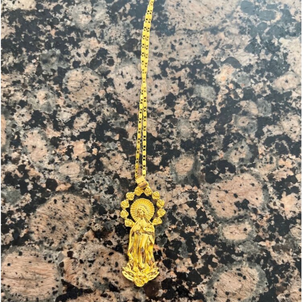 14k Gold Plated Womens Mens Link Chain And Virgin Mary Pendant Necklace 18” - Picture 4 of 16